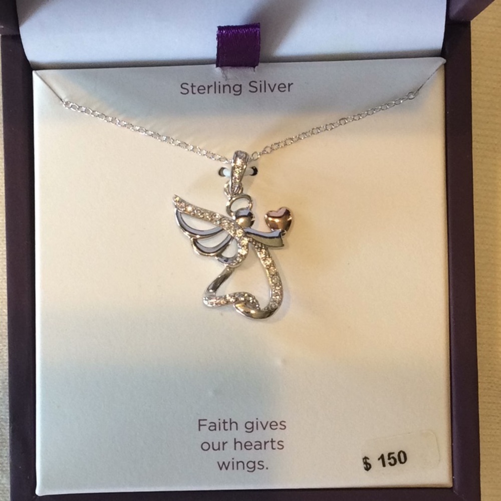 NWT Hallmark sterling silver cz angel necklace